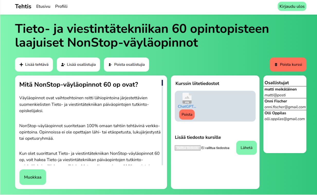 tehtiksen kurssinäkymä